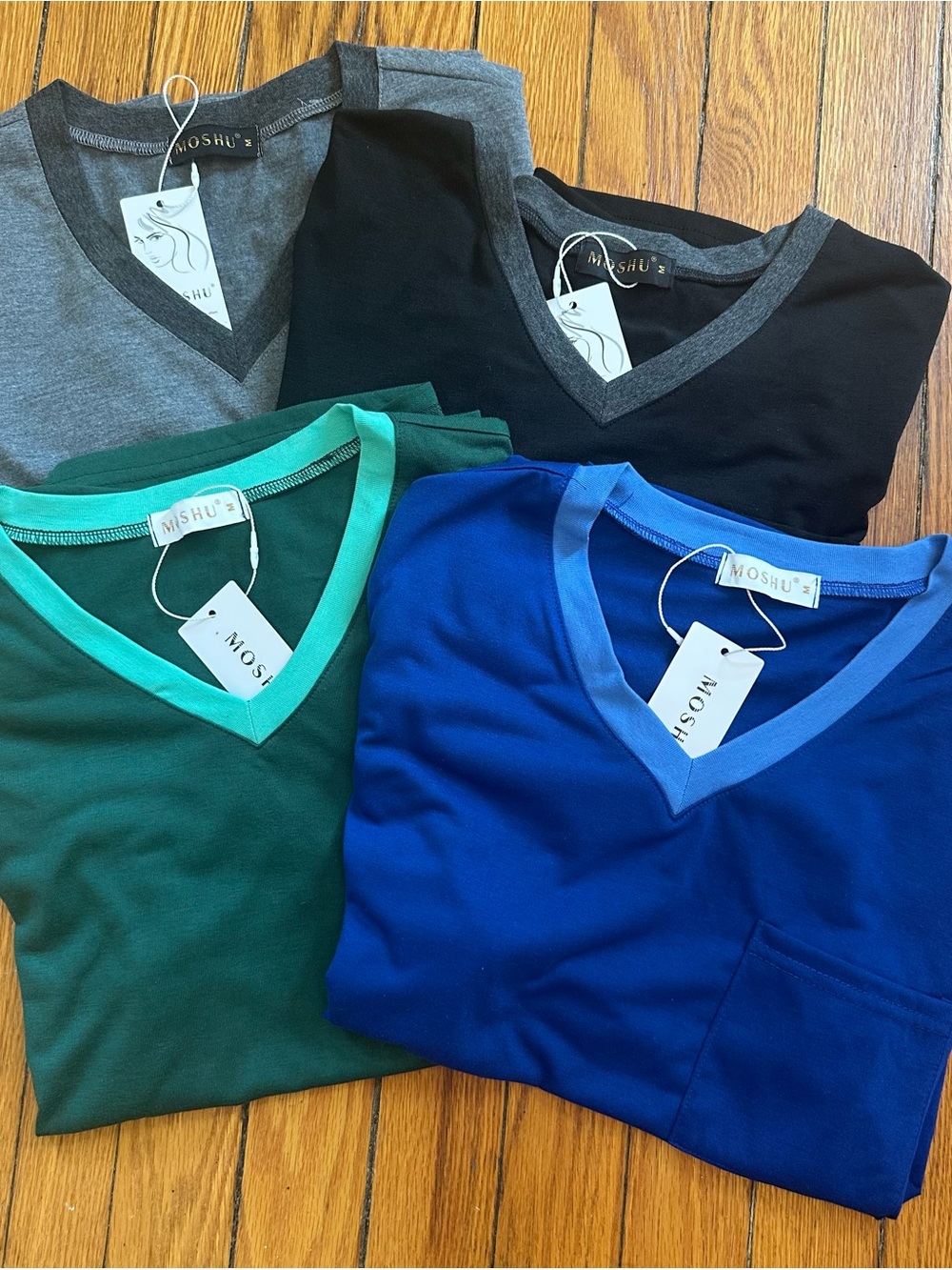 MOSHU V-Neck Tops Bundle in Black, Gray, Green, Royal Blue